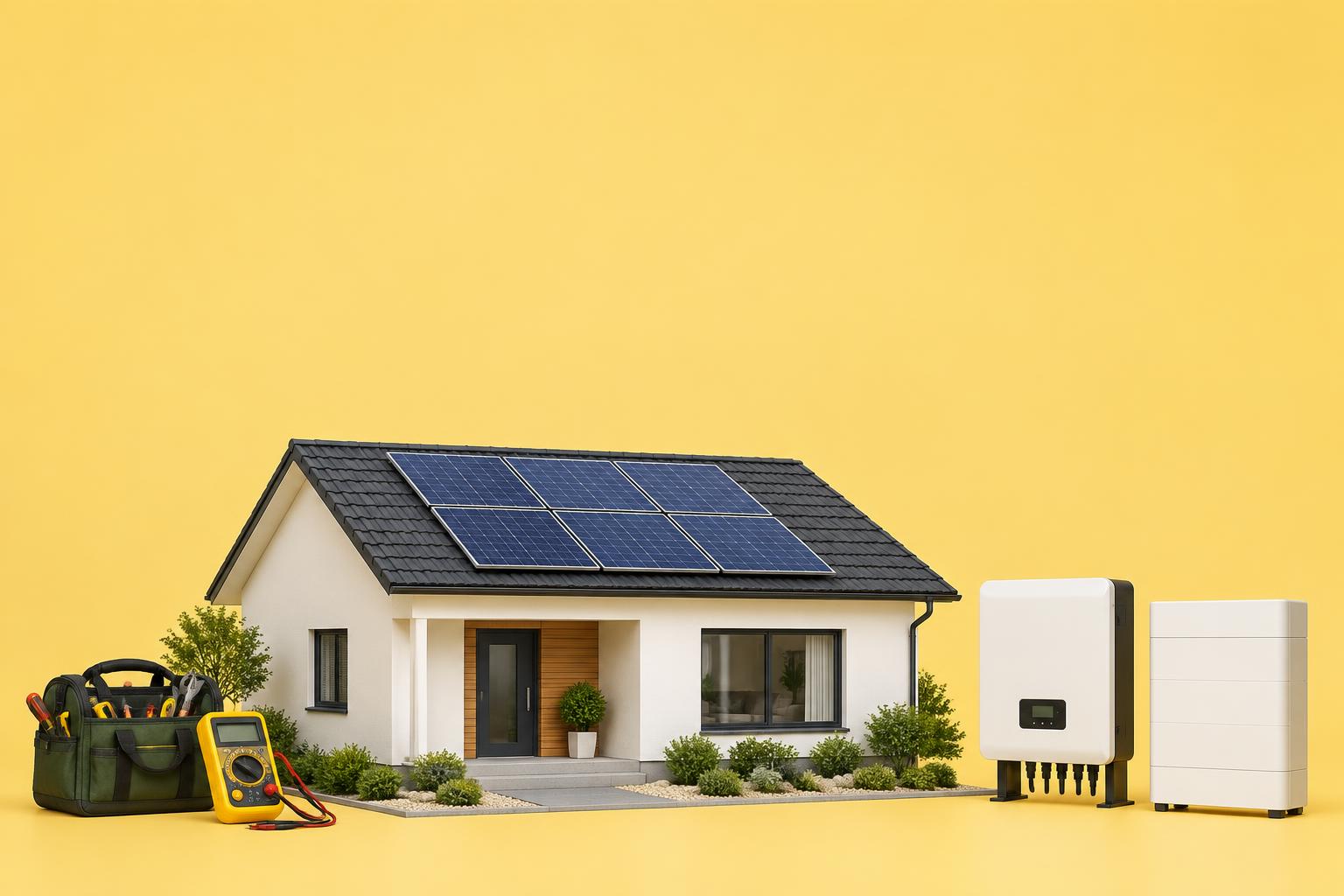 A solar-powered home, inverter, battery and technician’s tools